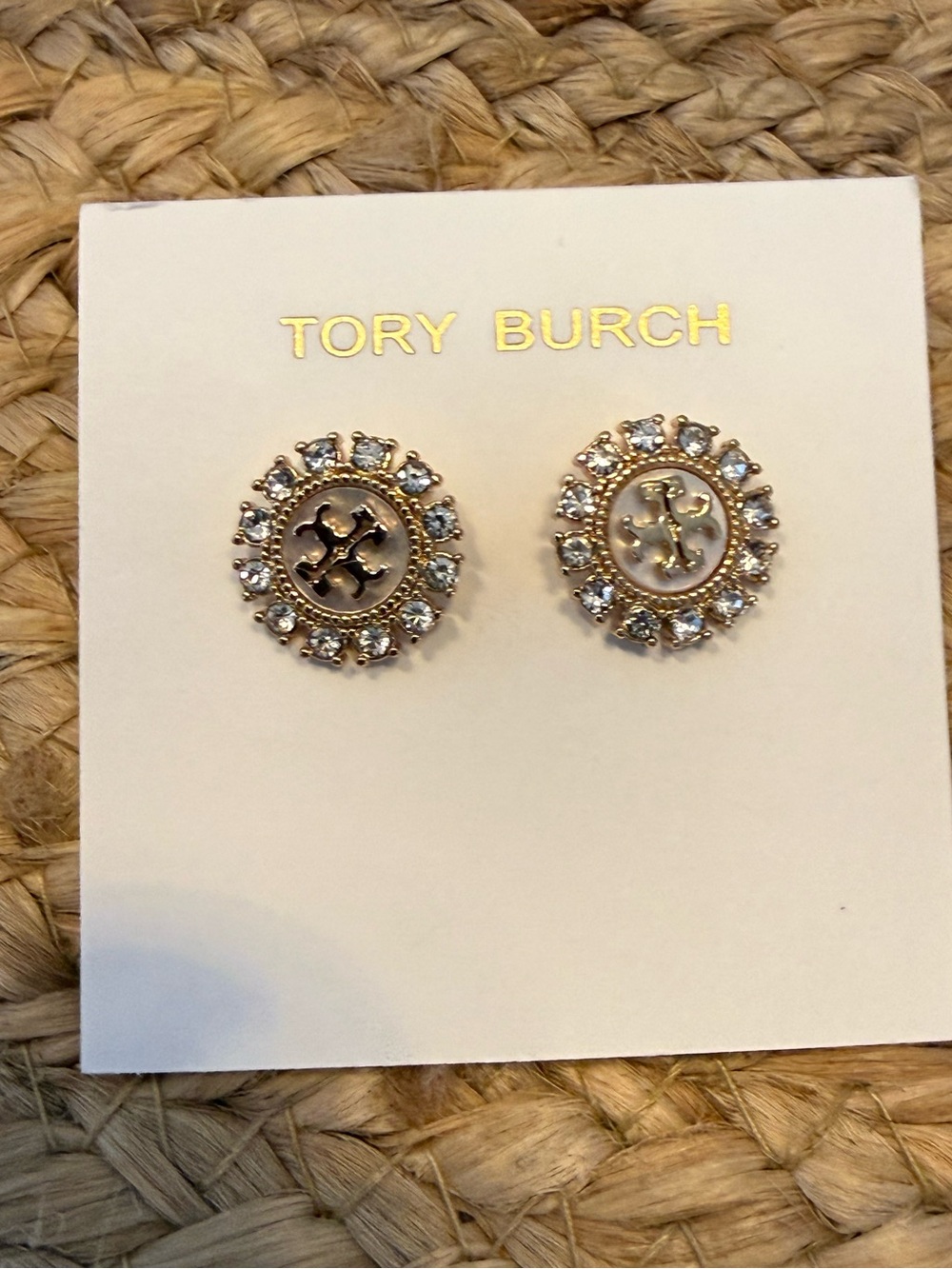NWT Tory Burch Moondance Mother Of Pearl Crystal Stud Diamond Earrings MSRP $150
